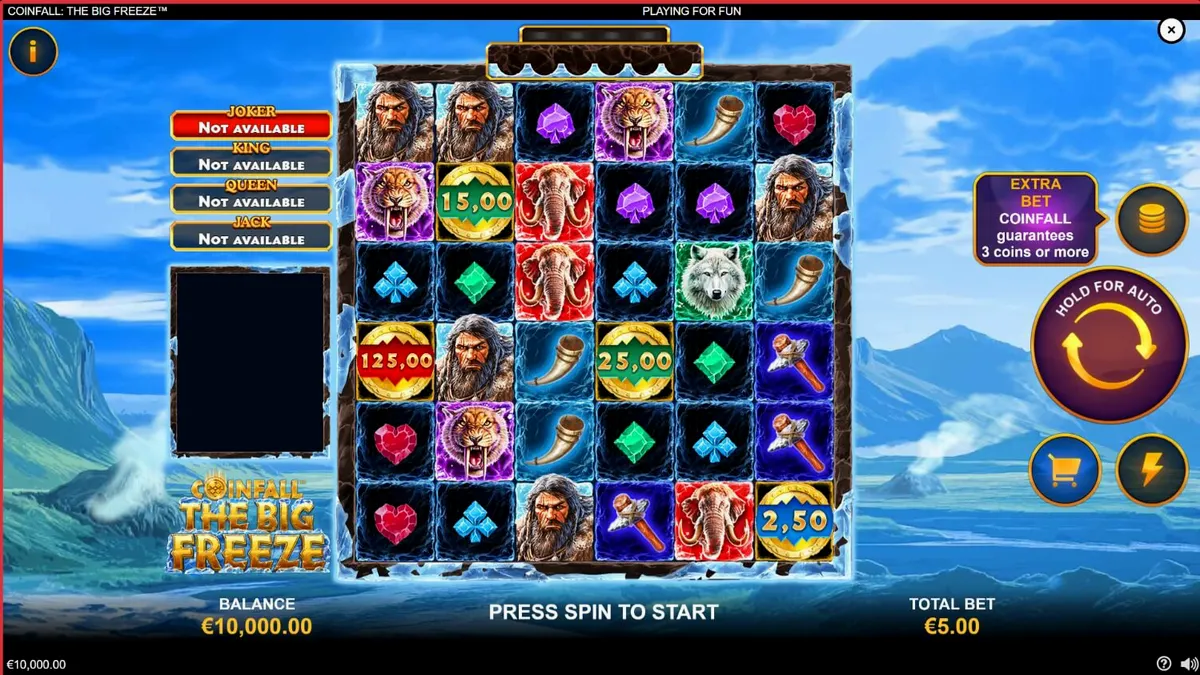 Pemandangan tundra prasejarah yang dingin dalam slot Coinfall: The Big Freeze